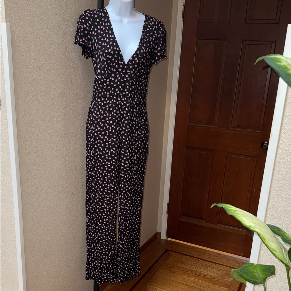 Free People Mia Empire-Waist Short Sleeve Jumpsuit Itsy Floral Black Women’s 4